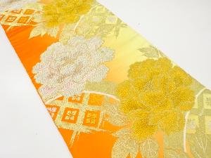 アンティーク　光悦垣に牡丹模様織り出し暈し袋帯（材料）